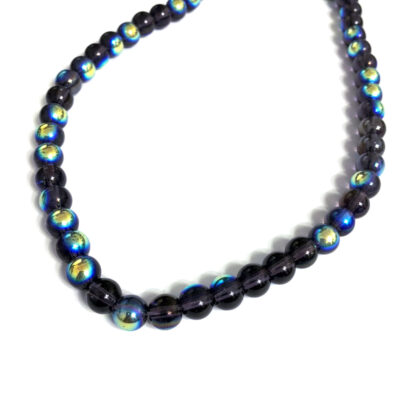 Round iridescent golden blue and purple glass beads by strand - diametre 8 mm - length 39 cm