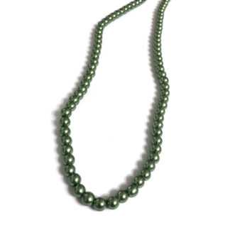 Pearly round greyish green glass beads by strand - diametre 6 mm - length 84 cm