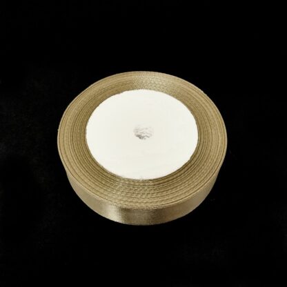 Greenish dark cream satin ribbon by roll - width 20 mm - length 22.86 metres