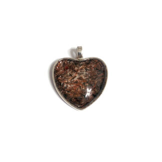 Silvery metal heart pendant with brown glass cabochon - size S6 x 33 mm