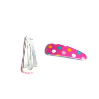 Blue yellow and white polka dots pink snap hair clip - size 17 x 51 mm