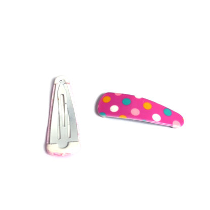 Blue yellow and white polka dots pink snap hair clip - size 17 x 51 mm