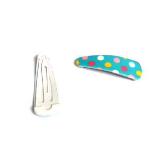 Pink yellow and white polka dots green snap hair clip - size 17 x 51 mm
