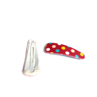 Blue yellow white polka dots red snap hair clip - size 17 x 51 mm