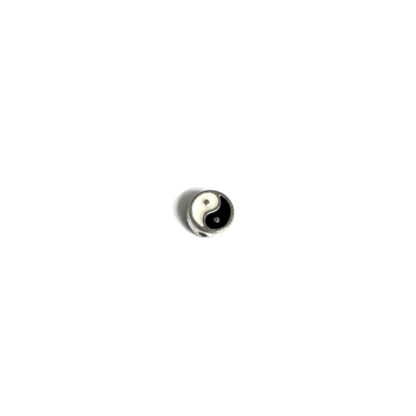 Black white ying yang round silvery metal bead - diametre 8 mm