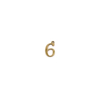 Brass metal number 6 pendants - size 9 x 16 mm - 5 pieces