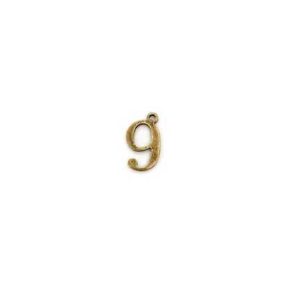 Brass metal number 9 pendants - size 9 x 14 mm - 5 pieces