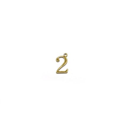 Brass metal number 2 pendants - size 9 x 16 mm - 5 pieces