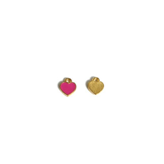 Pink heart golden metal pendants - size 8 mm - 2 pieces