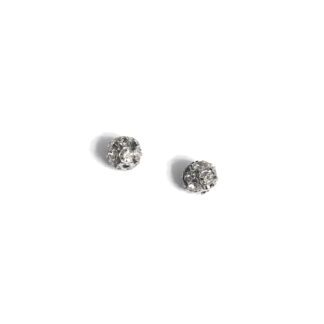 Clear rhinestones silvery metal ball beads - diametre 9 mm - 2 pieces