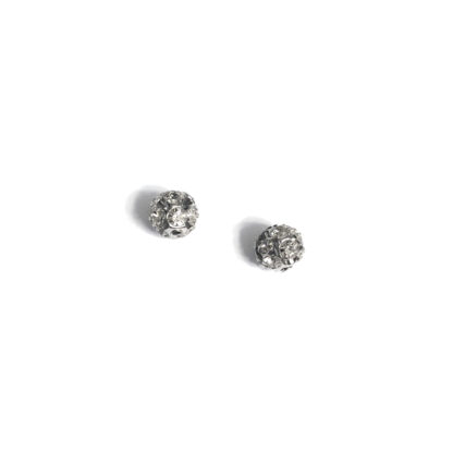 Clear rhinestones silvery metal ball beads - diametre 9 mm - 2 pieces