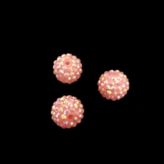Round pink orange plastic beads with iridescent studs - diametre 18 mm - 3 pieces