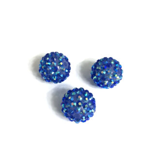 Round blue plastic beads with iridescent studs - diametre 18 mm - 3 pieces