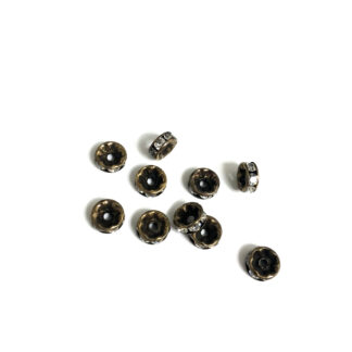 Flat round reddish brown spacer beads with clear rhinestone - diametre 7.5 mm - 10 pieces