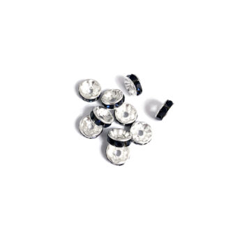 Flat round silvery spacer beads with dark blue rhinestone - diametre 8 mm - 10 pieces