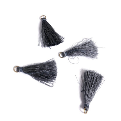 Grey tassel with metal ring - length 48 mm - 4 pieces