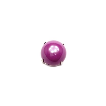 Bluish pink cabochon dome silvery metal base sew-on rhinestone - diametre 24 mm