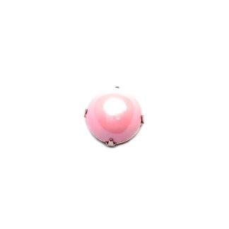 Light pink cabochon dome silvery metal base sew-on rhinestone - diametre 24 mm