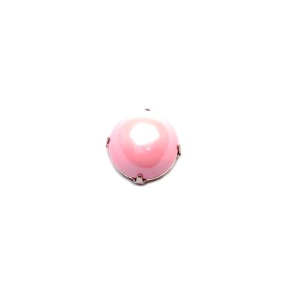 Light pink cabochon dome silvery metal base sew-on rhinestone - diametre 24 mm
