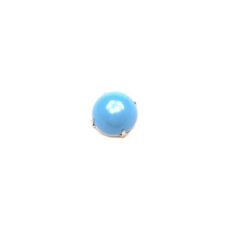 Light blue cabochon dome silvery metal base sew-on rhinestone - diametre 26 mm