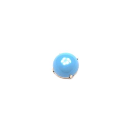 Light blue cabochon dome silvery metal base sew-on rhinestone - diametre 26 mm