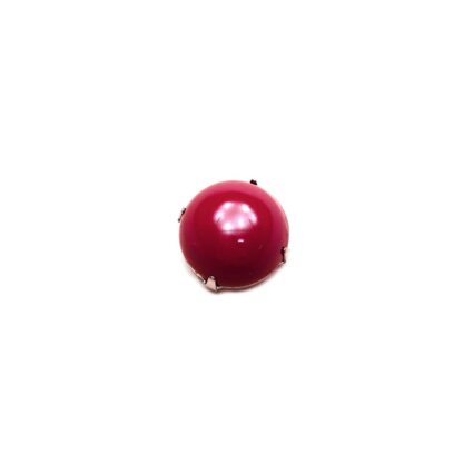 Red cabochon dome silvery metal base sew-on rhinestone - diametre 25 mm