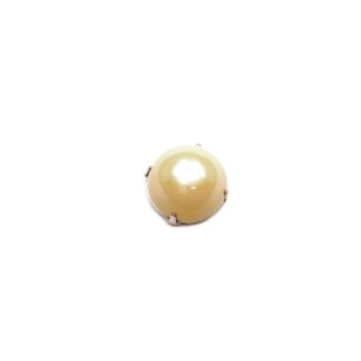 Greyish yellow cabochon dome silvery metal base sew-on rhinestone - diametre 25 mm