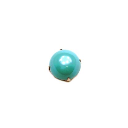 Bluish green cabochon dome silvery metal base sew-on rhinestone - diametre 25 mm