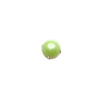 Yellowish green cabochon dome silvery metal base sew-on rhinestone - diametre 25 mm