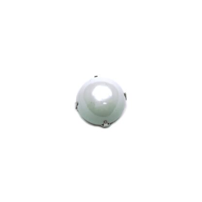 Greyish light green cabochon dome silvery metal base sew-on rhinestone - diametre 25 mm