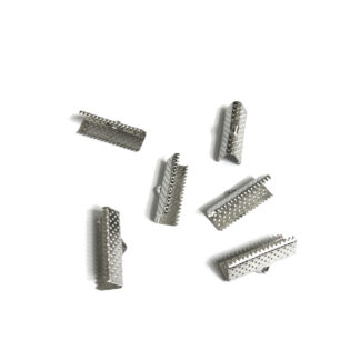 Silvery metal ribbon clamps - size 6 x 20 mm - 6 pieces