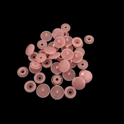 Round reddish light pink plastic snap buttons - diametre 12 mm - 10 sets