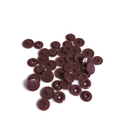 Round reddish brown plastic snap buttons - diametre 12 mm - 10 sets