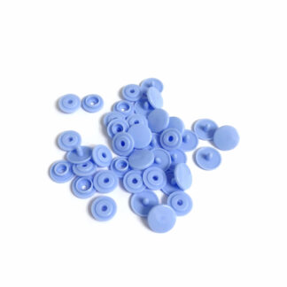 Round light blue plastic snap buttons - diametre 10 mm - 10 sets