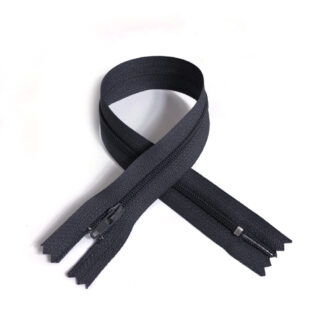 Bluish grey zipper with plastic teeth and metal slider - length 35 cm