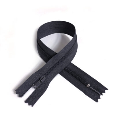 Bluish grey zipper with plastic teeth and metal slider - length 35 cm