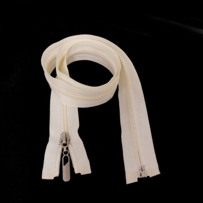 Cream detachable zipper with plastic teeth and metal slider - length 80 cm