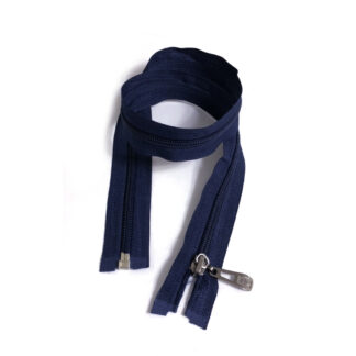 Navy detachable zipper with plastic teeth and grey metal slider - length 70 cm