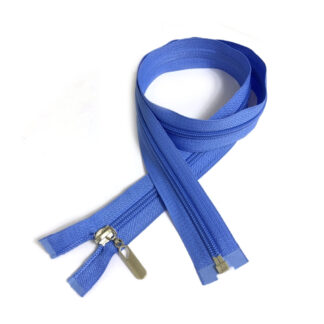 Blue detachable zipper with plastic teeth and metal slider - length 80 cm