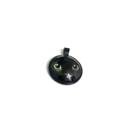 Black cat head round metal pendant - diametre 27.5 mm