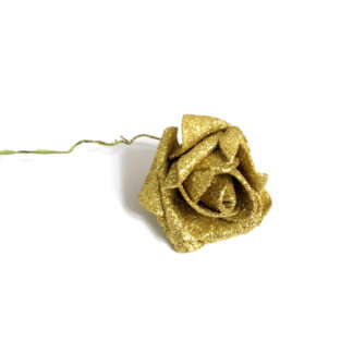 Glittery golden foam rose with green wire stem - size 60 mm