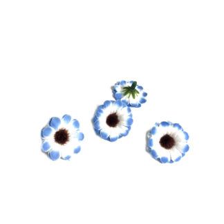 White and blue fabric flower - diametre 30 mm - 4 pieces