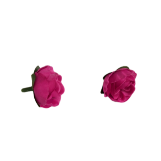 Pink fabric flower with green sepals - size 30 mm - 2 pieces