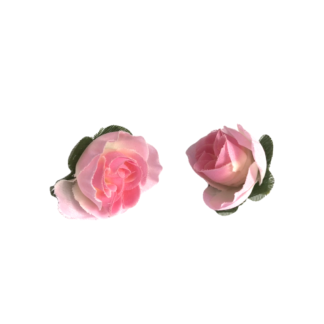 Reddish and light pink fabric rose with green sepals - size 30 mm - 2 pieces