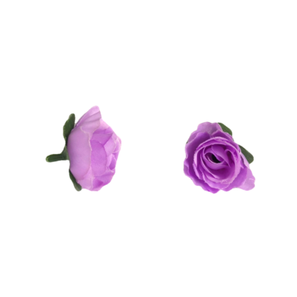 Violet fabric rose with green sepals - size 30 mm - 2 pieces