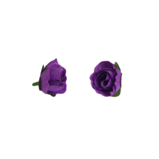 Purple fabric rose with green sepals - size 30 mm - 2 pieces