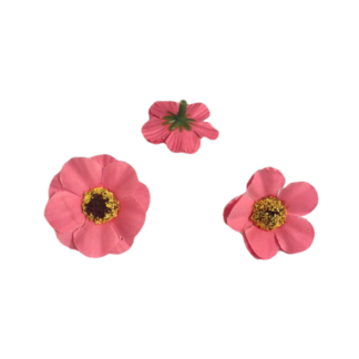 Reddish pink fabric flower - diametre 40 mm - 3 pieces