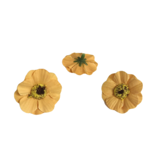 Orangish yellow fabric flower - diametre 40 mm - 3 pieces