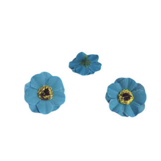 Greenish blue fabric flower - diametre 40 mm - 3 pieces