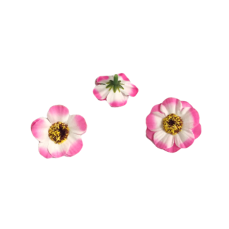 Pink and white fabric flower - diametre 40 mm - 3 pieces